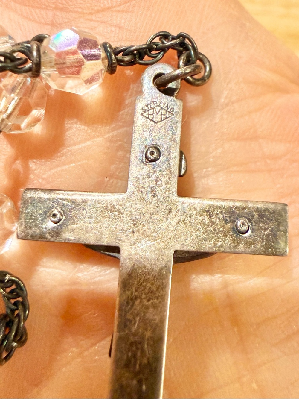 Sterling Silver HMH Religious Crucifix Glass Beads Rosary - Picture 5 of 7